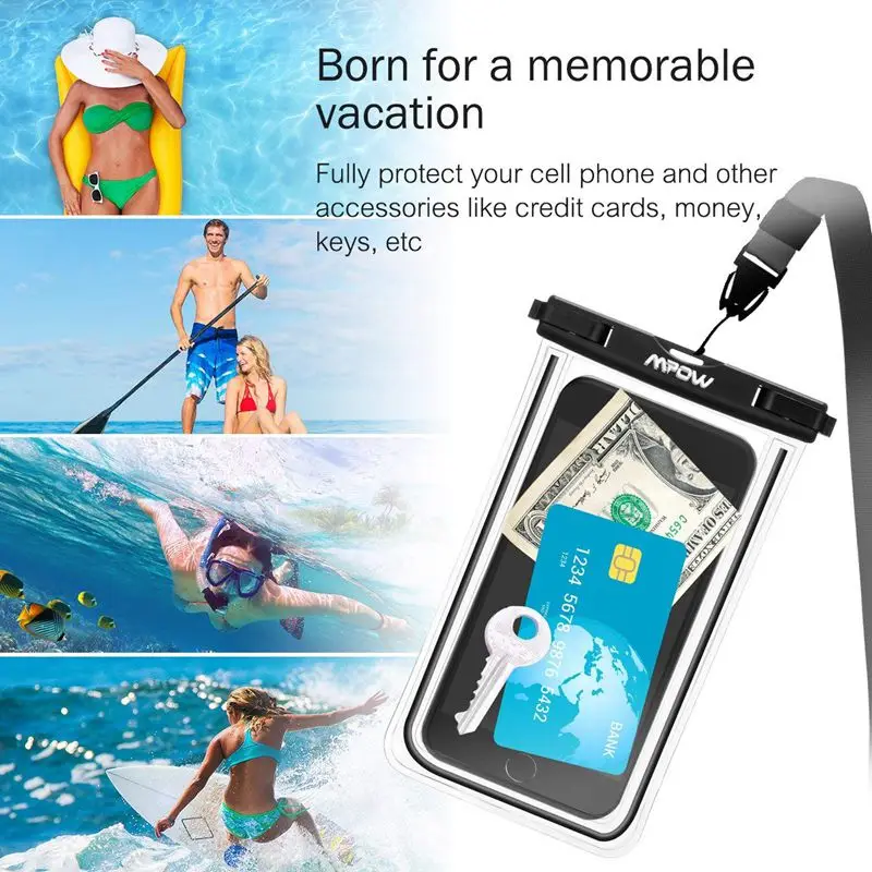 Mpow Universal Waterproof Phone Pouch Case IPX8 Cellphone Bag with Wrist Strap for iPhone X XS 8 8S 7 6 6inch Phone Diving bag   (7)