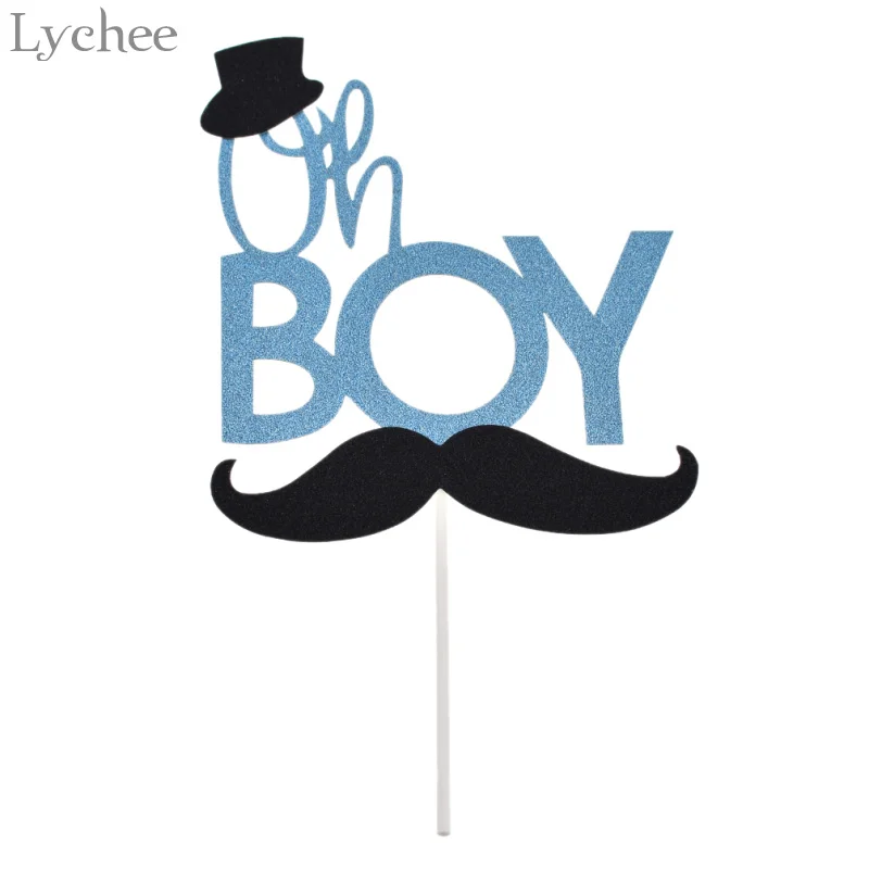 Lychee Life блеск синий Усы маленький человек торт Топпер Oh вечеринка для мальчика день рождение ребенка Душ пол раскрыть торт украшения - Цвет: 1