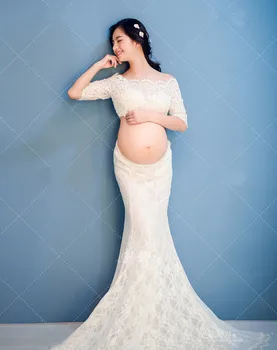 

Maternity Photography Props Dresses Gown Long White Lace Dress+Coat Transparent Pregnancy Clothes For Women Pregnant Vestidos
