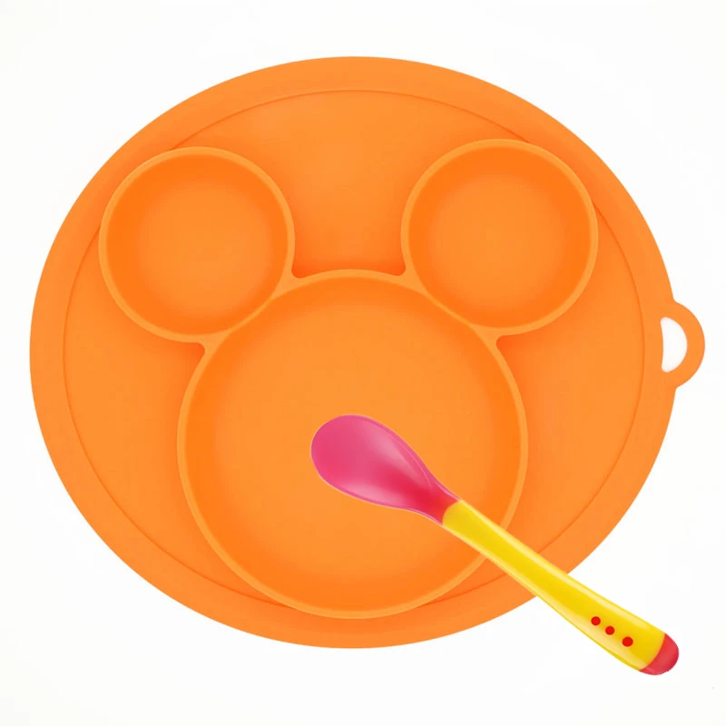 Детская обеденная ложка Platos Suctorial с мультяшным рисунком, Детская тарелка, посуда, фруктовые блюда, детская миска, столовая утварь для кормления, тарелки - Color: yellow spoon plate