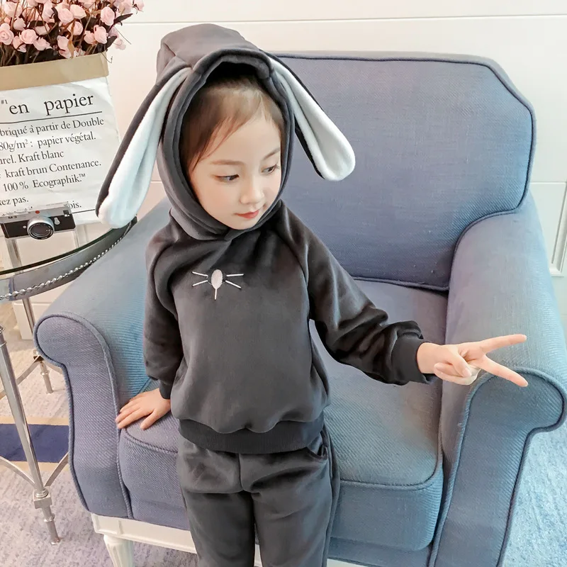 

Winter Boys Girls Sweatshirt + Pants Korean Lovely Rabbit Ears Cotton Long Sleeve Sweatshirts Suit Children's Clothing 2-6 Years
