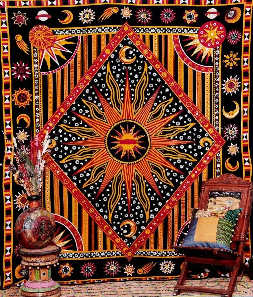 

CAMMITEVER Apolo Indian Sun Tapestry Wall Hanging Throw Bohemian Curtain Indian Decorative Geometric Blanket