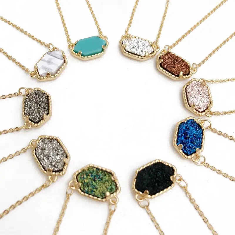 

Natural Druzy Stone Necklace Super Cute Chic Oval Statement Drusy Choker Jewelry Gift
