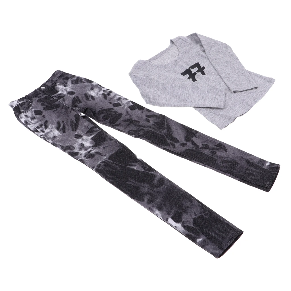 

1/3 BJD Gray Tee and Tie-dyed Jeans Set Outfit Clothes for Normal 70cm Uncle Size Doll