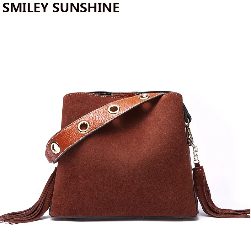 SMIELY SUNSHINE Кожаные Замшевые женские сумки на плечо Женская мода натуральная кожа