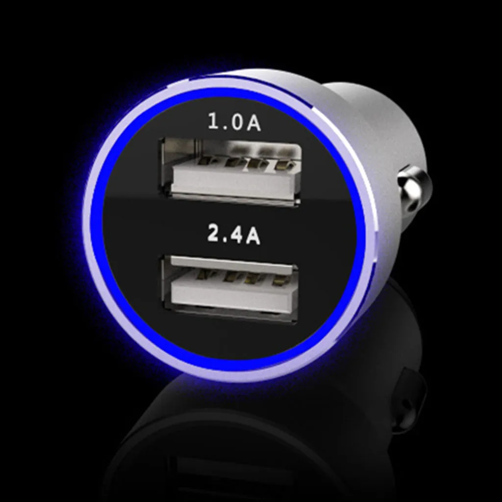 Новинка 12В 2.4A/1A 2 порта USB автомобильный смартфон быстрое зарядное устройство