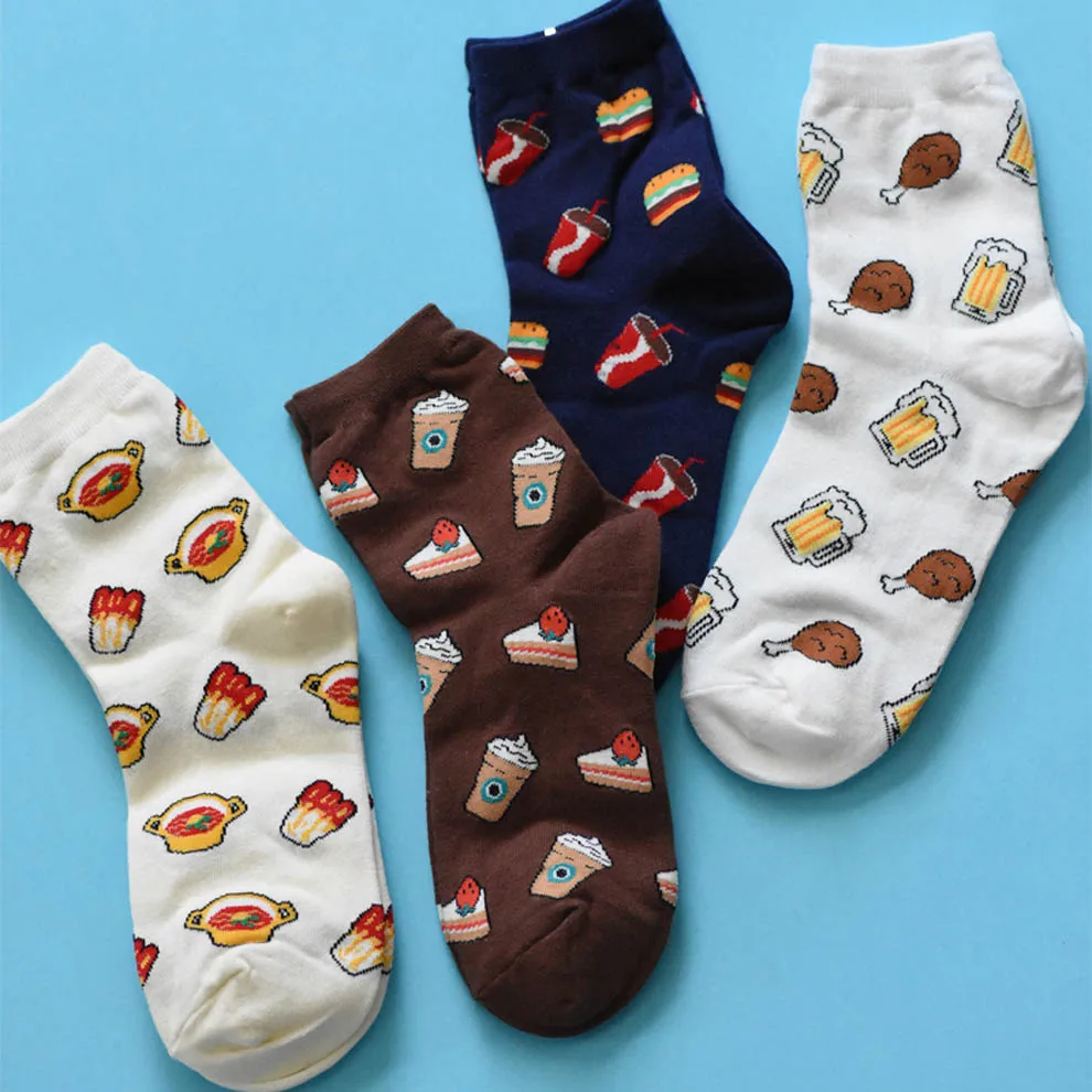 Japanese Harajuku Milk Coffee Beer Drink Women Socks Cake Sweet