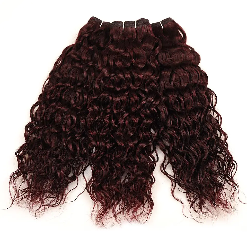 Pinshair Wine Red 4 Bundles Water Wave Peruvian Human Hair Weave Bundles Deals Burgundy Water Wave Thick Hair Extension Non Remy (87)