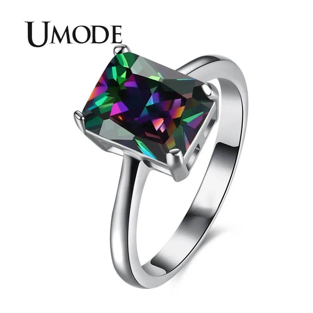 

UMODE 2018 New Fashion Luxury Zircon Rings for Women White Gold Jewelry Rectangle Cubic Zirconia Rings Anillo Mujer Moda AUR0437