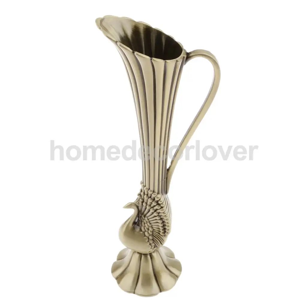 Vintage Shabby Chic Flower Vase Swan/Peacock Alloy Flowers Bottle Jug Wedding Home Decor