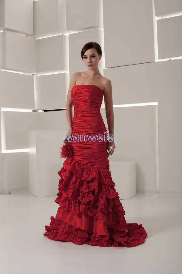 

free shipping 2014 new design happy new year good quality custom size/color ball gown handmade flower red mermaid wedding dress