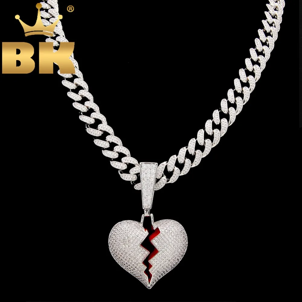 Колье с кулоном THE BLING KING Heartbreak 13 мм кубинская цепочка кубическим цирконием модный