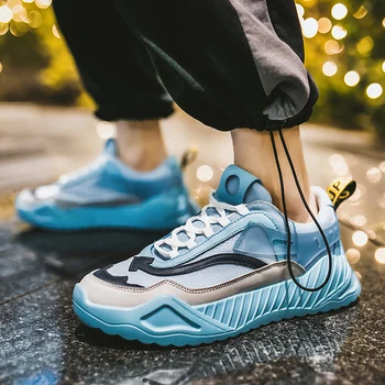 

2019 Men's Sneakers Spring Breathable Colorblock Height Increasing Lace-Up Men's running shoes flat walking shoes MM-70