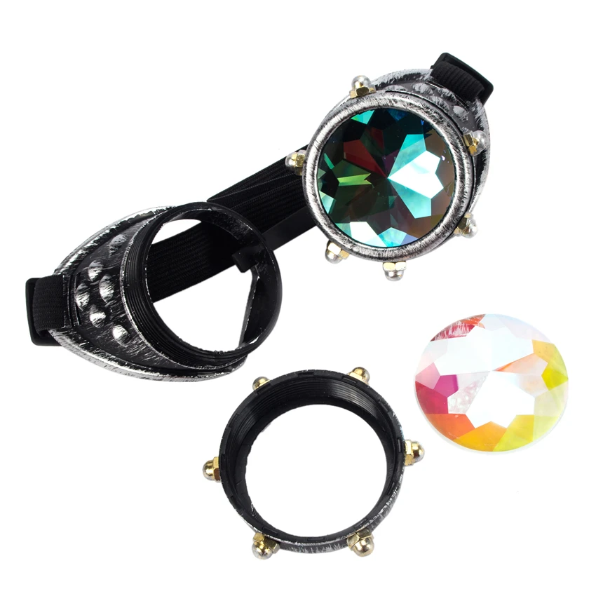 C. F. Очки в винтажном стиле, цветные линзы, панк очки, калейдоскоп, радужные Кристальные линзы, стимпанк очки - Цвет линз: OS