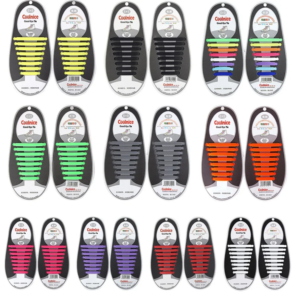 

16Pcs/Set Unisex Adult No Tie Shoelaces Elastic Silicone Shoe String Waterproof