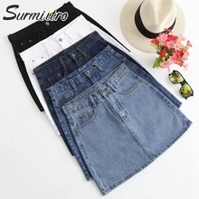 Surmiitro/черная, синяя, белая, плюс размер, джинсовая летняя юбка для женщин, с карманами и высокой посадкой, мини-юбка-карандаш, солнцезащитные школьные джинсы, Женская юбка