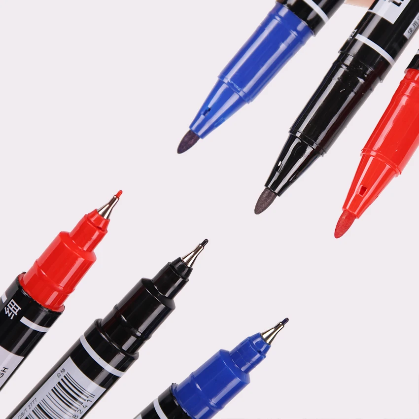3 шт перманентные маркеры с двумя наконечниками, черные, синие, красные чернила, 0,5 мм и 1 мм ручка