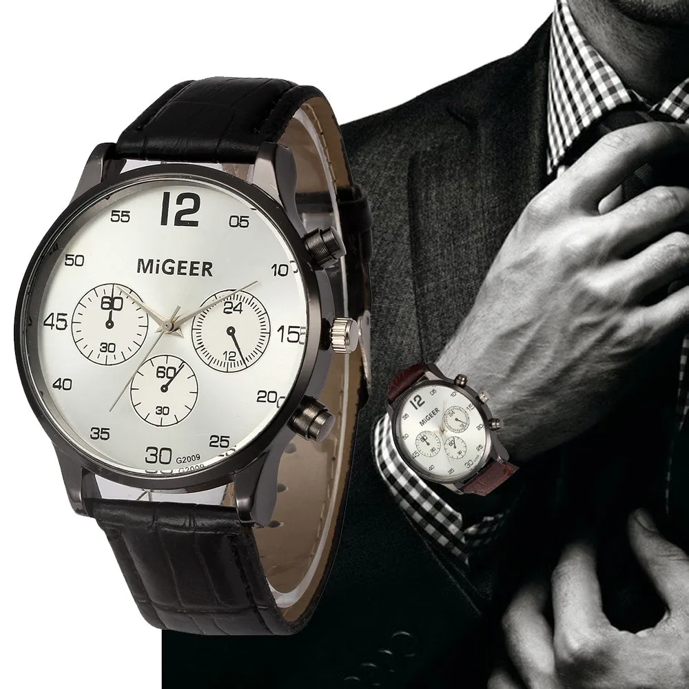 

MiGEER Dropship Cheap Watches For Mens Watches 2019 Luxury Brand PU Leather Analog Quartz Wrist Watch Nice Relogio