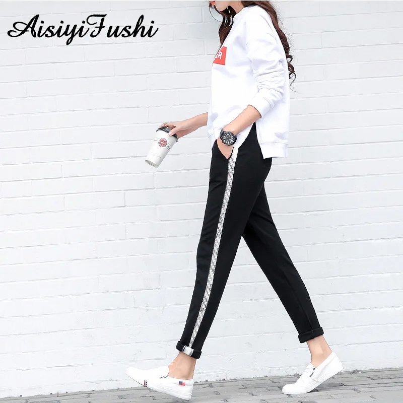 

Sweatpants Black Casual Sequin Pants Women Harem Striped Pants For Women High Waist Femme Pantalones Mujer Trousers Female 2019