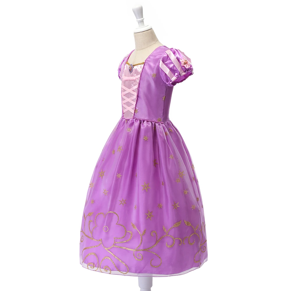 Платье принцессы Рапунцель для маленьких девочек; Новинка; детское бальное платье с лентами и пышными рукавами; Детский карнавальный костюм на день рождения, Хэллоуин