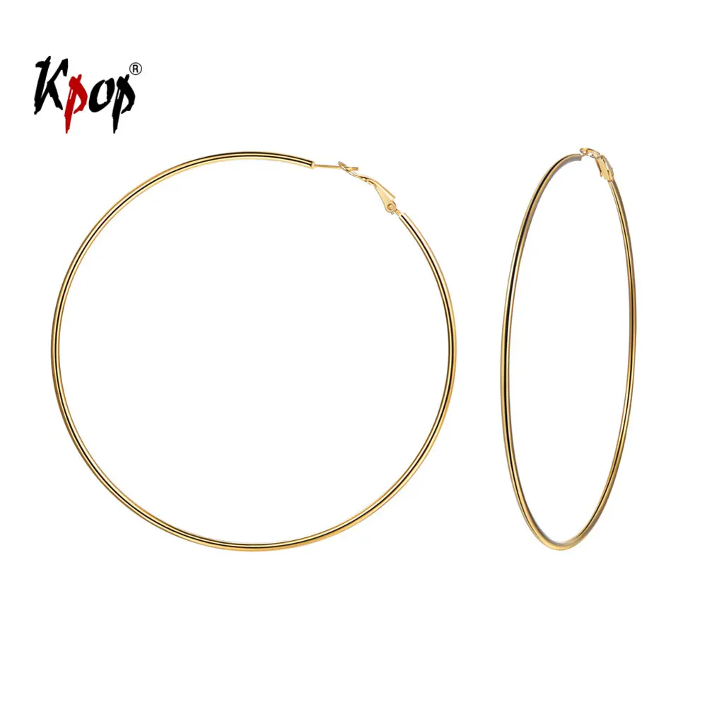 Kpop Hoop Earrings Punk Jewelry Stainless Steel Gold Color Kpop Hoop Earrings Punk Jewelry