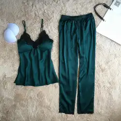 Зеленый Пижамный костюм для женщин рубашка на бретелях + шорты для шелковистая атласная 2 шт. пижамы повседневное сна комплект летн