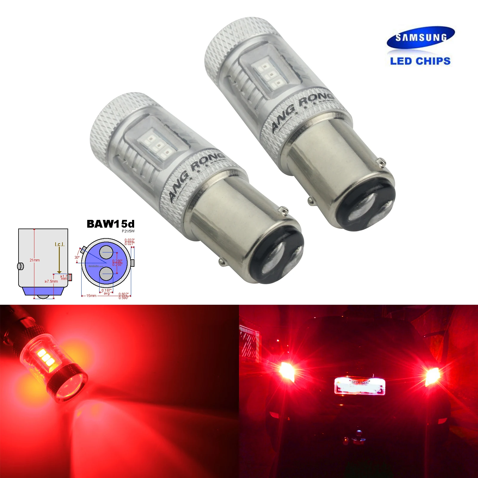 Angrong 2x красный SAMSUNG PR21/5 Вт 780 BAW15d светодиодный индикатор Хвост стоп-сигнал светильник лампочка 12V