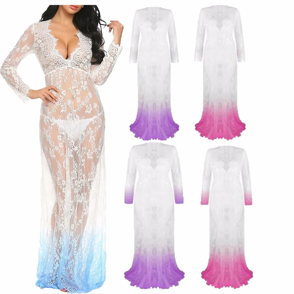 

pregnancy photography long lace dress Girls lace V neck Wedding Party Costume Dress Maternity lace Beach Dress [Yelaumoky]