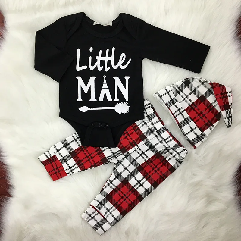 2018 Newborn Baby Boy Casual Clothes Set 'litter man' Romper+ Plaid