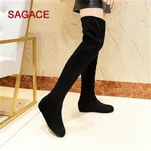 Женские ботинки; зимние замшевые высокие сапоги без застежки с круглым носком; обувь выше колена; Ботинки martin; Прямая поставка