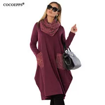COCOEPPS L-6XL, женские платья размера плюс, осенне-зимнее платье, элегантная свободная одежда большого размера, повседневные офисные платья с длинным рукавом