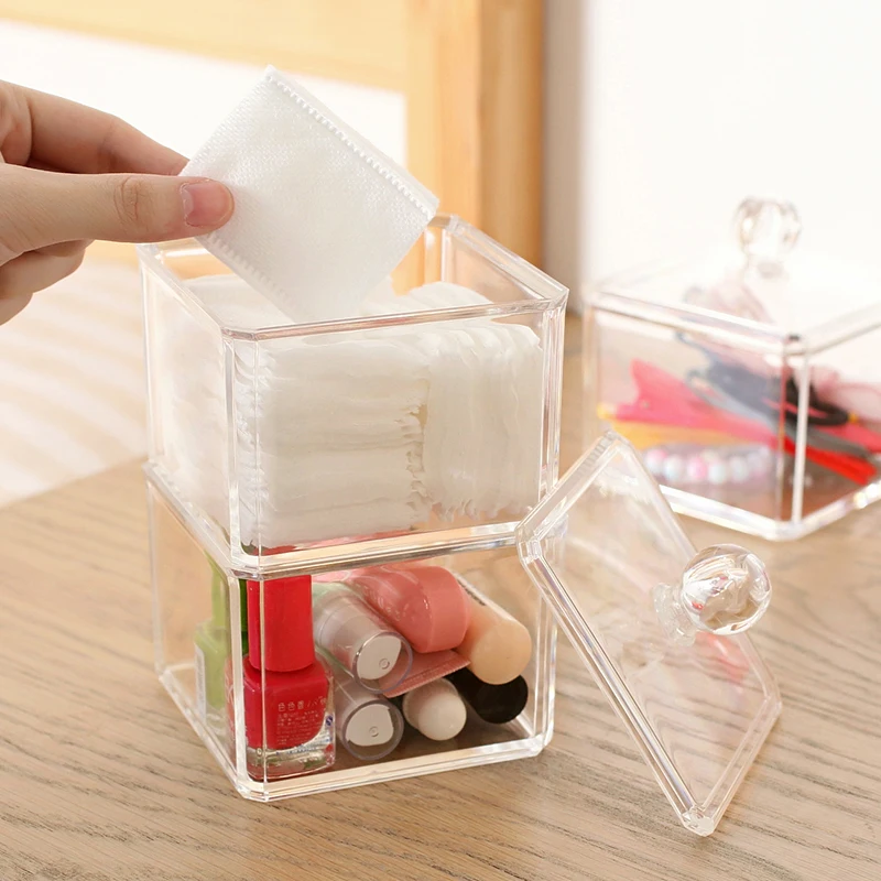 

New Design Cosmetic Makeup tool Women Storage Box With Lid Clear Acrylic Cotton Swab Box Q-tip Storage Holder Acrylic storagebox