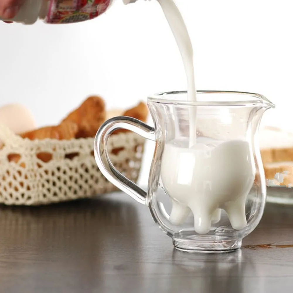 

Double-layer Cow Milk Glass Cup Mug Funny Transparent Handmade Jar Heat Resistant Clear Home Office Milk Coffee Tea Mugs Gift