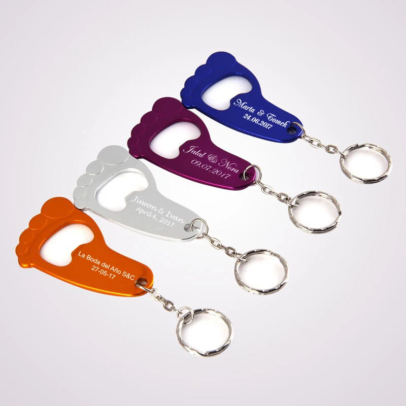 50 Personalized Foot Shaped Bottle Opener Keychain Custom Engraved