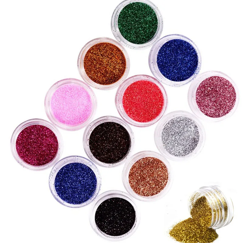 

Fashion 12 Color Bling Metal Glitter Nail Art Tool Kit Acrylic Powder Dust Gem Polish Nail Tools Rhinestones Decorations