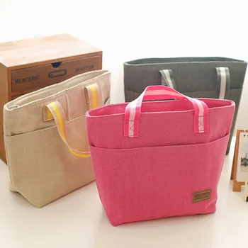 

new fashion Simple canvas lunch bag casual thermal bag for women kids thermo food insulated picnic bag