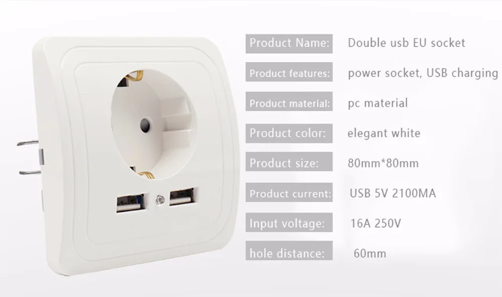 Bcsongben pop, двойной USB порт, 5 В, 2 А, электрическое настенное зарядное устройство, адаптер, штепсельная вилка европейского стандарта, выключатель питания, док-станция, зарядная розетка, панель