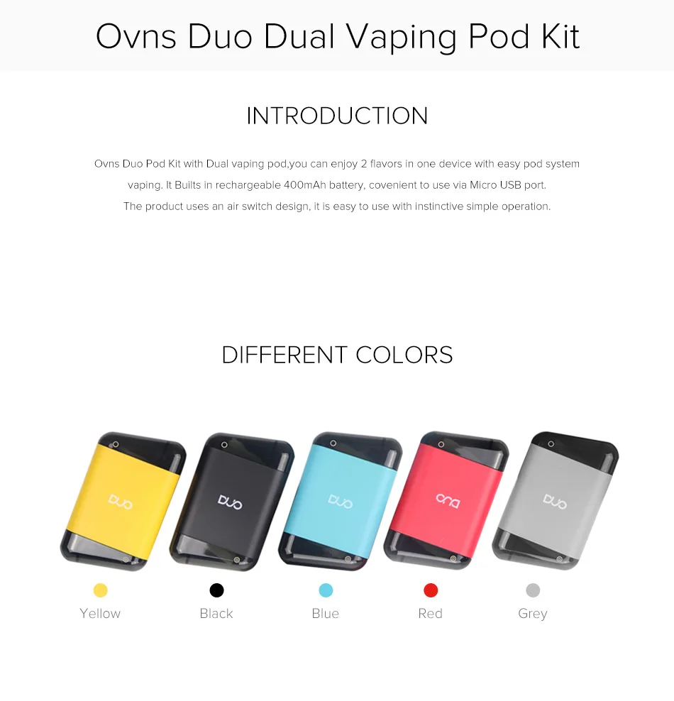 Набор Ovns Duo Pod Vape с 400 мАч, встроенный аккумулятор, 2 мл, картридж, подходит для Ovns Duo Pod, электронная сигарета, испаритель
