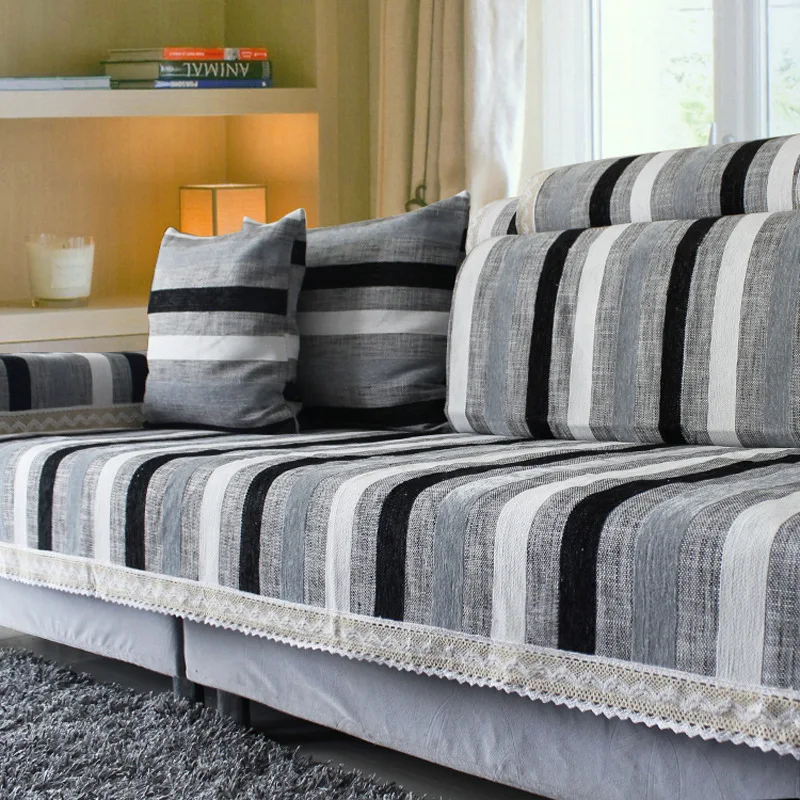 Хлопок белье ткань диван полотенце секционные Чехлы для дивана Нескользящие одноместный двухместный трехместный l-образный полосатый диван полотенце