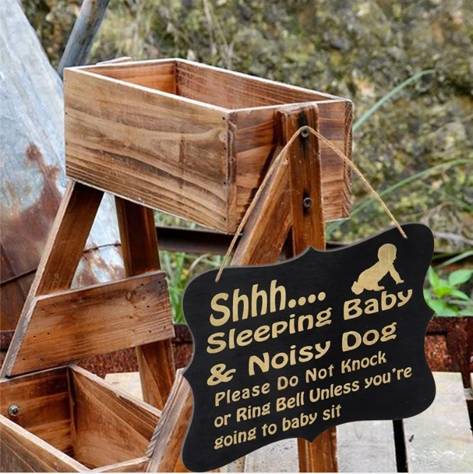 

1Pc room Listing Plaques Signs Home Decor Wood Sleeping Baby Do Not Knock Message Wooden Blackboard Printing Baby Pendant Baby