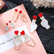 Heeda, японские корейские милые серьги-гвоздики Hand Red Hart, изящный Джокер, модные трендовые серьги для ногтей, индивидуальные уличные украшения для девочек