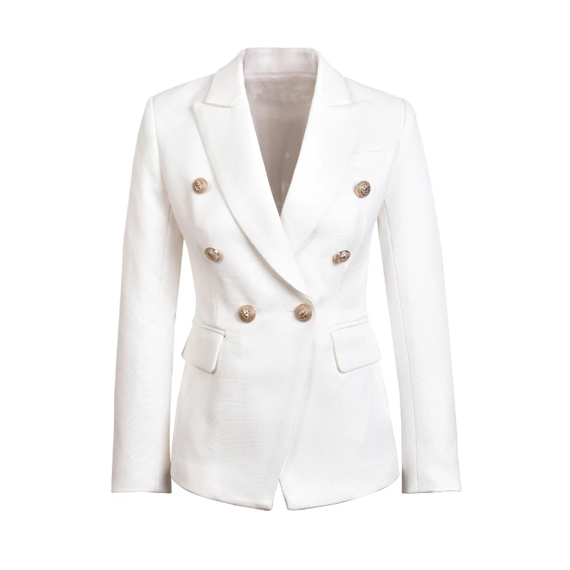 HarleyFashion European Casual Slim fitness Metal Gold Button Jacket White Black Khaki Colors Female Blazer