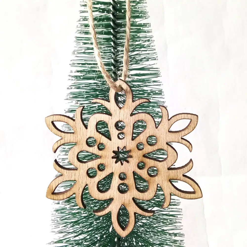 3pcs/set Christmas Tree Snowflake Hanging Pendant with Rope Beads Ornament Wooden DIY Crafts Party Decor Gifts | Дом и сад