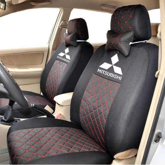 grey/red/black silk Material Embroidery logo Car Seat Cover For