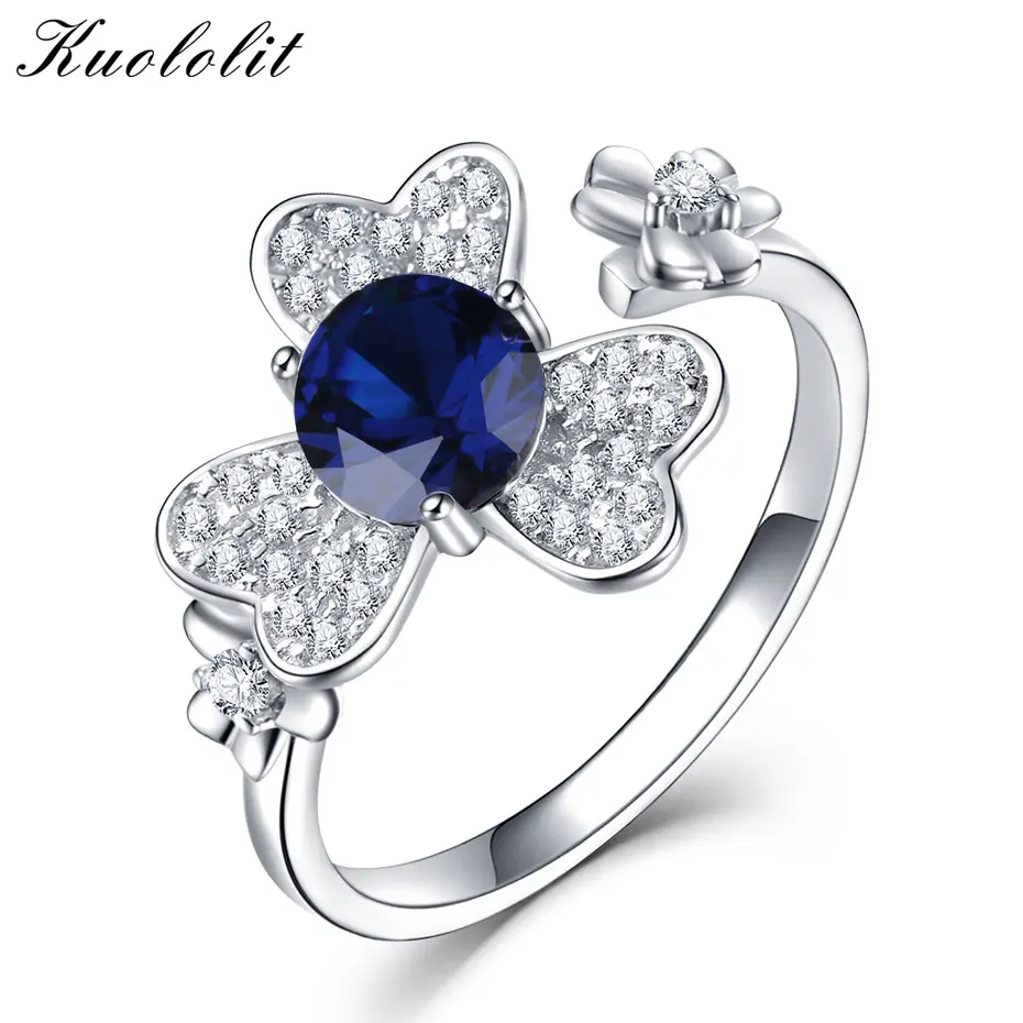 

Kuololit Created Sapphire Blue Spinel Engagement Rings For Women Solid Genuine 925 Sterling Silver Ring Female Fine Jewelry Gift
