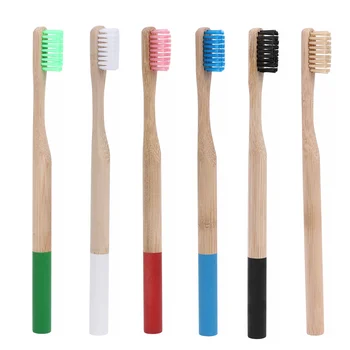 

Adult Antibacterial Color Head Soft Bristle Bamboo Toothbrush Bamboo Fiber Brush Round Handle Pillar Style Oral Care Toothbrush