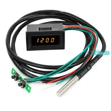0.30 Digital DC 0-30V 12V/24V Voltmeter Thermometer Clock 3in1 Meter Gauge with 1 Meter DS18B20 Temperature Sensor Probe Yellow