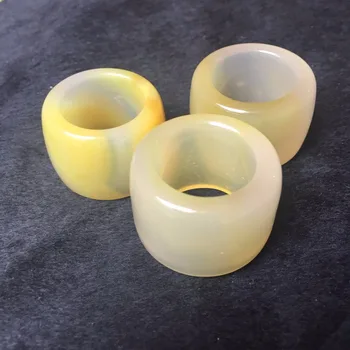 

Natural jade white yellow agate ring pull men
