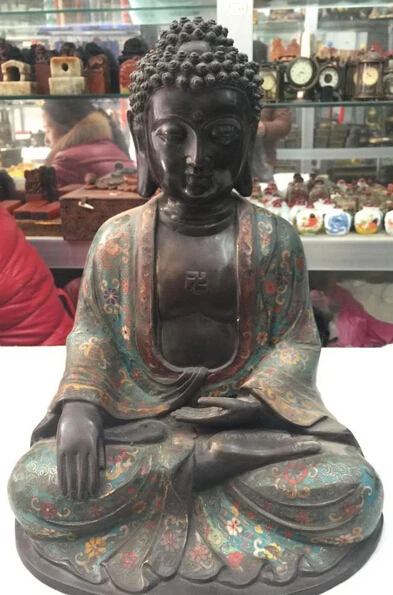 

bi001665 17" Tibet Fane Purple Bronze Cloisonne Enamel Shakyamuni Sakyamuni Buddha Statue
