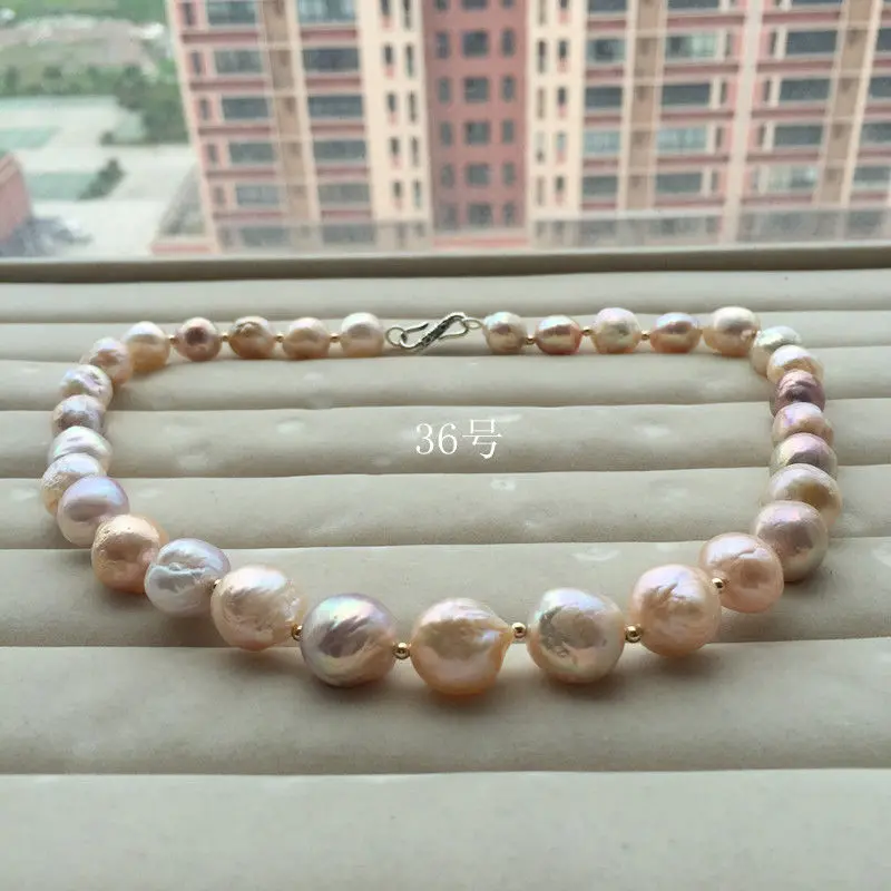 

Free Shipping >>>>>natural 12-13mm baroque japanese kasumi multicolor pearl necklace 18inch